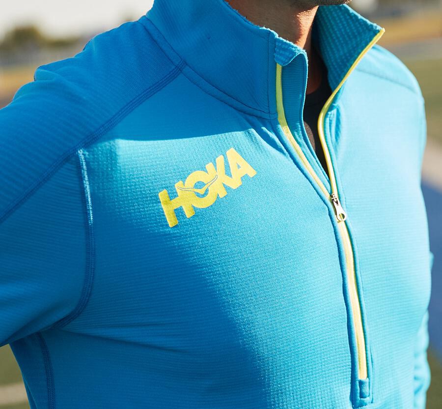 Hoka One One Top Erkek Mavi - 1/2 Zip Midlayer - ZY0965418